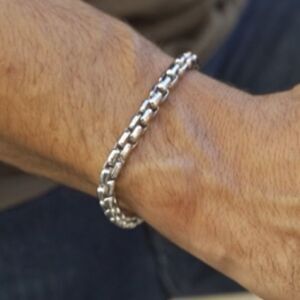 Men’s Solid 925 Sterling Box Link Chain Bracelet